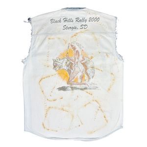 Vintage Y2K Biker Design 2000 Sturgis Distressed Button-Down Vest - Size Large